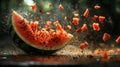 Watermelon slice exploding with seeds juice Royalty Free Stock Photo