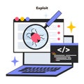 Exploit software tool. Software bug or vulnerability break out. Cyber