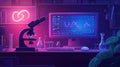 Exploration of artificial intelligence in a neon-lit laboratory setting Royalty Free Stock Photo
