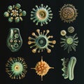 Exploration of bacterial evolution showcasing diverse forms and structures under laboratory conditions. Generative AI