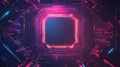 Exploration of a futuristic microchip design with neon lights and intricate patterns in a digital landscape. Generative