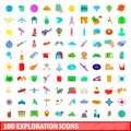 100 exploration icons set, cartoon style Royalty Free Stock Photo