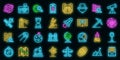 Exploration icons set vector neon
