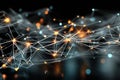 Exploration of a Transparent Neural Net Structure With Luminous Nodes and Dynamic Sparks in a Dark Setting Royalty Free Stock Photo