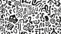 Explore abstract black shapes, a seamless pattern of doodles and scribbles in monochrome. Enjoy this creative desig