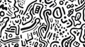 Explore abstract shapes, a playful, black and white pattern with doodles and curves. Enjoy unique design