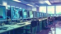 Explore advanced programming and robotics in a modern technology center with cutting-edge computers and interactive Royalty Free Stock Photo