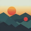 AI-Generated Minimalist Landscape: Sunset Over Mountains