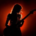 Bass Serenade: Silhouetted Female Bassist Conjures Deep Musical Resonance