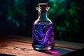 Enchanting witchcraft potion on wooden table, Generative AI