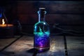 Enchanting witchcraft potion on wooden table, Generative AI