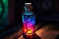 Enchanting witchcraft potion on wooden table, Generative AI