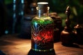 Enchanting witchcraft potion on wooden table, Generative AI