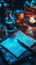 Explore Ancient Texts And Tools In Mysterious Light, Study Concept Royalty Free Stock Photo