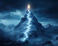 Explore the artistic visualization of assertiveness as glowing steps ascending towards a glowing peak, a captivating symbol of