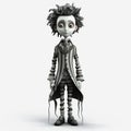 3d Male Character In Tim Burton Style: Isolated Doll On White