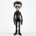 3d Male Character In Tim Burton Style: Isolated Full-body Doll Design