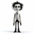 3d Male Character In Tim Burton Style: Isolated Full-body Doll Design