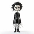 3d Male Character In Tim Burton Style: Isolated Doll On White