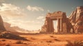 Majestic Relic Unearthed: Desert\'s Enigmatic Stone Gate Ruin Stands in Silence