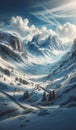 Winter Wonderland: Majestic Snow-Covered Mountain Pass Landscape