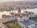 Explore Budapest from Above Aerial View of Hungarian Parliament Building and Danube River in Cityscape from a Drone Point of View Royalty Free Stock Photo