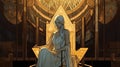 Young Woman on Throne: Ethereal Geometry and Fine Art Nouveau with Subtle Light and Shadow, Generative AI Royalty Free Stock Photo