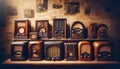 Vintage Radios Displayed on Wooden Shelf Royalty Free Stock Photo