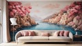 interior designs highlighting bold wall murals Royalty Free Stock Photo