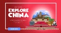 Explore China travel banner design. Asia travel design concept. Vector travel banner