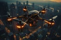 Explore a cityscape where drones efficiently