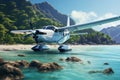 Explore a coastal landscape where seaplanes of