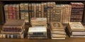 Explore Collection of Old Books Placed Neatly on Shelf with Vintage Theme Royalty Free Stock Photo