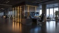 Innovative workplace wellness program modern office digital design urban environment futuristic viewpoint healthy concept