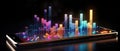 Explore 3D market trends and business data graphics on smartphones, Ai Generated