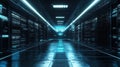 Explore Data Center with Glowing Lights and Server Racks in Deep Data Theme Royalty Free Stock Photo