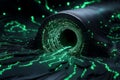 Explore the depths of an abstract tunnel representing transformation through algorithms, reality, networks, and systems, Royalty Free Stock Photo