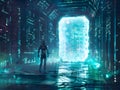 Cybernetic Guardian Defending Futuristic Abstract Digital Background Art Royalty Free Stock Photo