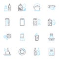 Explore and discover linear icons set. Adventure, Voyage, Quest, Investigate, Uncover, Examine, Inspect line vector and