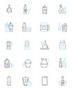 Explore and discover linear icons set. Adventure, Voyage, Quest, Investigate, Uncover, Examine, Inspect line vector and