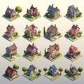 Houses collection of diverse houses ranging from cozy cottages to ultramodern villas AI Isometric