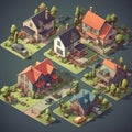 Houses collection of diverse houses ranging from cozy cottages to ultramodern villas AI Isometric