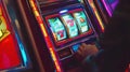 Bright Slot Machine with Flashing Lights and Symbols Royalty Free Stock Photo