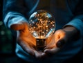 Glass Light Bulb in Human Hands - Eco Energy Concept - 3D Rendering Royalty Free Stock Photo