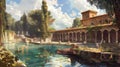 Roman Residence Oasis: Artistic Depiction of Domus with Lush Garden