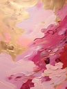 Explore the emotional tone conveyed by the vertical pink and gold abstract oil painting on canvas Royalty Free Stock Photo