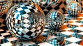 Explore fascinating optical illusions with reflective spheres and checkerboard patterns Royalty Free Stock Photo
