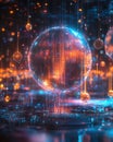 Abstract Quantum Core: Glowing Quantum Sphere with Data Streams, futuristic glowing orb in digital space
