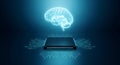 Futuristic Artificial Intelligence Brain Connected to CPU Chip for Deep Learning and Global Technology Innovation. Royalty Free Stock Photo