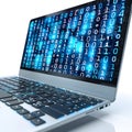 blue digital binary data on computer screen isolated on white background, minimalism, png